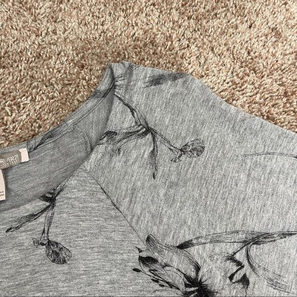 🫶🏼 Heather Grey Floral Print Slouchy Dolman Sleeve Stretch Shirt Forever 21 XS - Picture 15 of 16